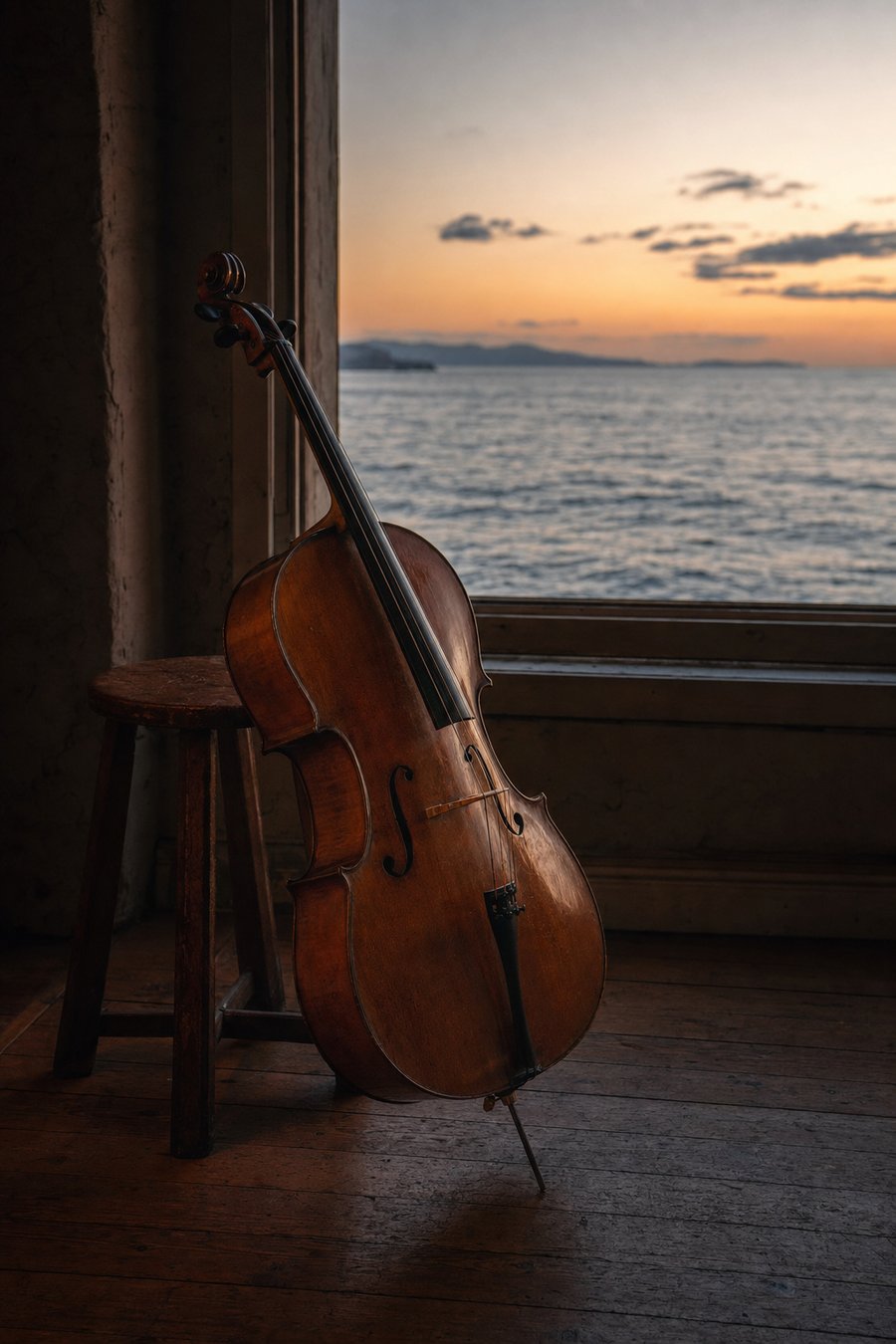 un violoncelle face à la mer (illustration)